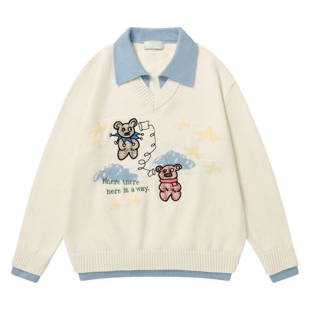 Strickpullover mit Polokragen im amerikanischen Stil für Herren und Damen, lockeres, schickes zweiteiliges Oberteil für Herbst und Winter_voghion.com