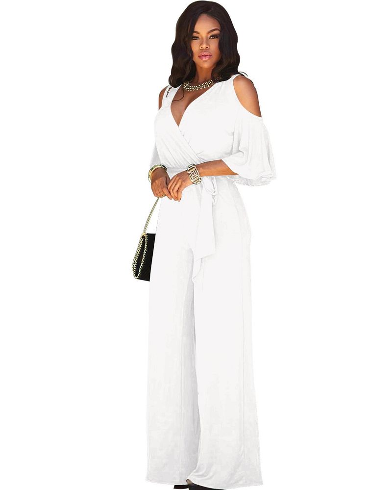 Women's wide leg pants jumpsuit with 7 colors available, including belt_voghion.com