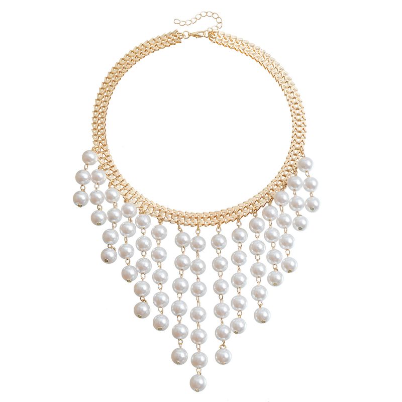 Multi-layer Long Pearl Fringed Necklace Trendy Personalized Letter Exaggerated Sweater Chain Collarbone Chain_voghion.com