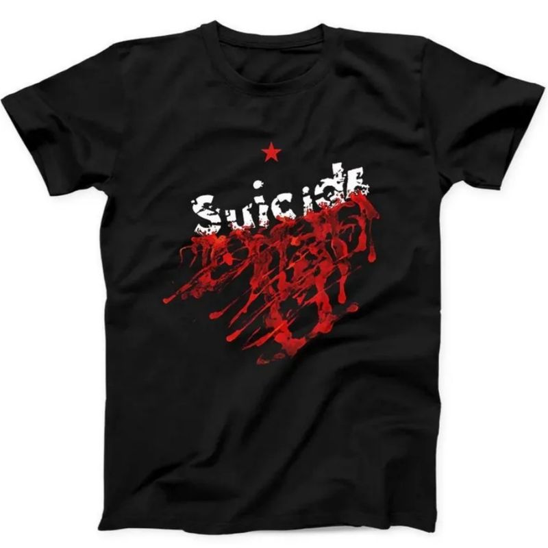 Camiseta preta com presente musical da banda Suicide New Wave Punk._voghion.com