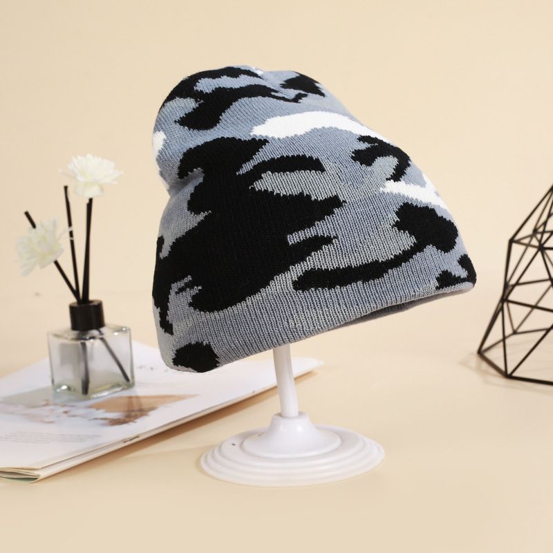 Camouflage Jacquard Knitted Hat Autumn And Winter Pullover Beanie Wool Hat Parent Child Pullover Hat Outdoor Ski Warm Hat_voghion.com