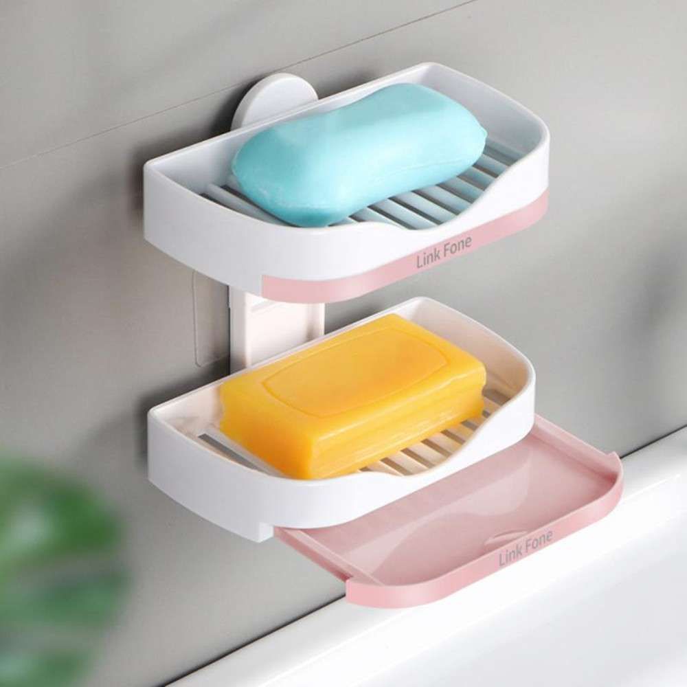 Double Layers Soap Box Soap Dish Tray Holder Stand Creative Bathroom Sponge Draining Storage Case Shower Accessories Tools_voghion.com
