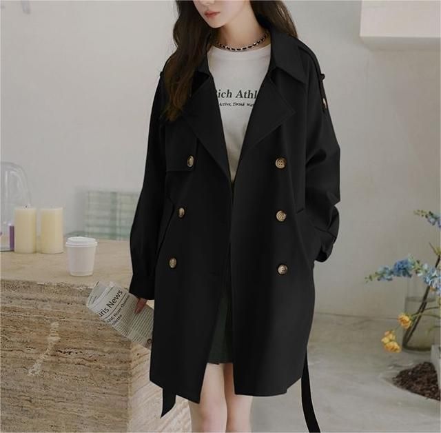Khaki Temperament Trench Coat For Women Spring And Autumn New Item, Short Ja, Coat, British Style Mid Length_voghion.com