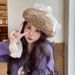 New Arrivals Korean Version Sweet Lace Bow High Fashion Beret Women's Versatile Face Lamb Wool Warm Painter Hat for Winter Cap Mujer_voghion.com