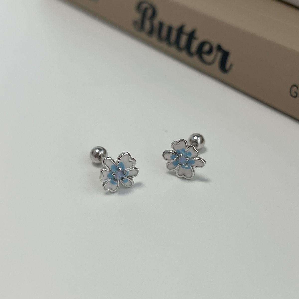 Tiqi S Pure Sier, orecchini da donna con fibbia a vite floreale a tre colori, freschi e piccoli fiori viola con una dolce sfumatura_voghion.com