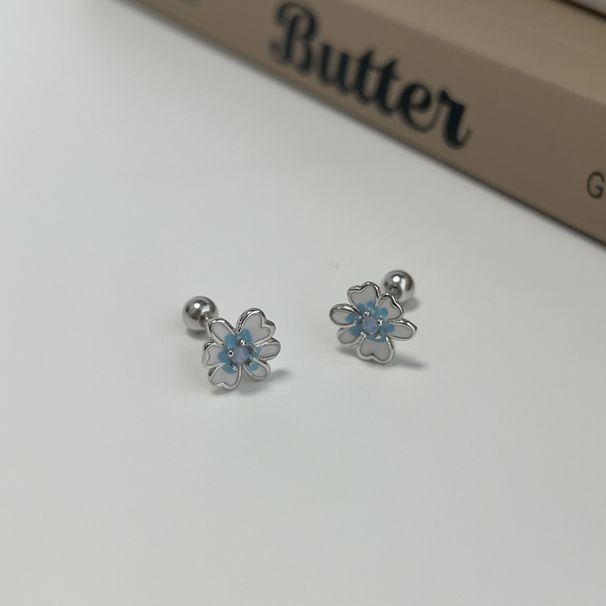 Tiqi S Pure Sier, orecchini da donna con fibbia a vite floreale a tre colori, freschi e piccoli fiori viola con una dolce sfumatura_voghion.com