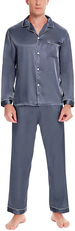 Men satin Silk Pama Set Sleepwear long sleeve Pjs suit top pants 2 pcs set_voghion.com