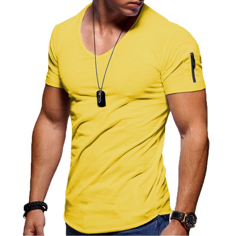 Kleidung Herren V-Ausschnitt Einfarbig Übergröße Lässiges Kurzarm-T-Shirt_voghion.com
