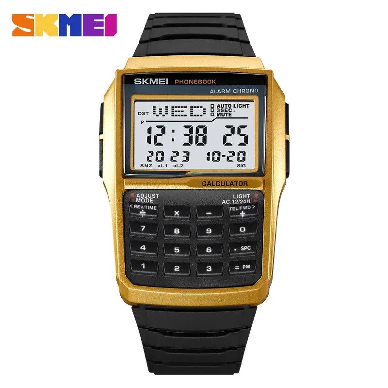 Relógio de pulso digital masculino SKMEI, esportivo, à prova d'água, com contagem regressiva, casual, com agenda telefônica_voghion.com