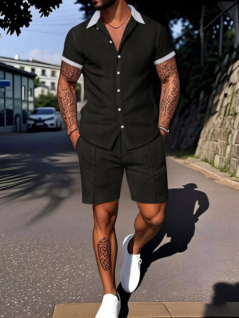 Men's Clothing European And American Ins Foreign Trade Hot New Fashion Men's Digital Printing Casual Short Sleeved Suit_voghion.com
