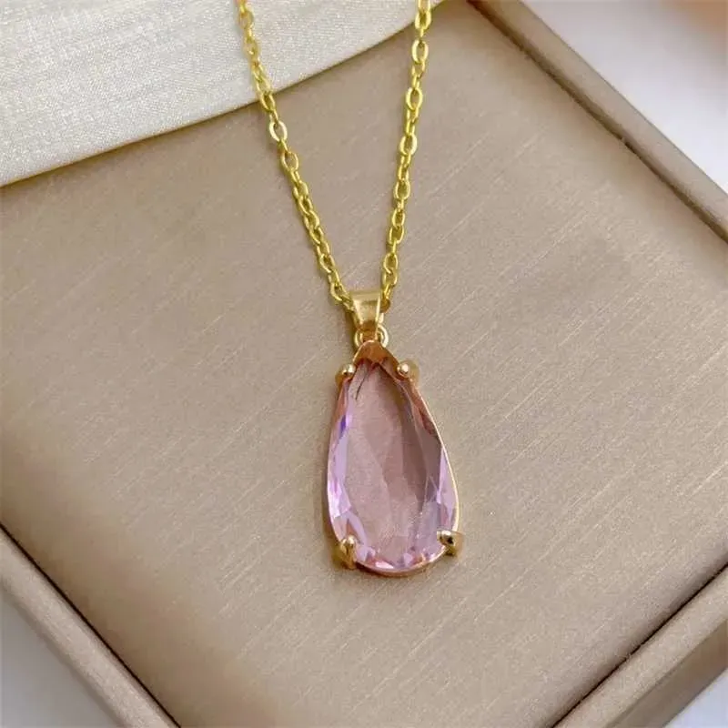 Collane con ciondolo alla moda, squisita, goccia d'acqua, collana di gioielli trasparenti, classica personalità, leggera, in acciaio inossidabile_voghion.com