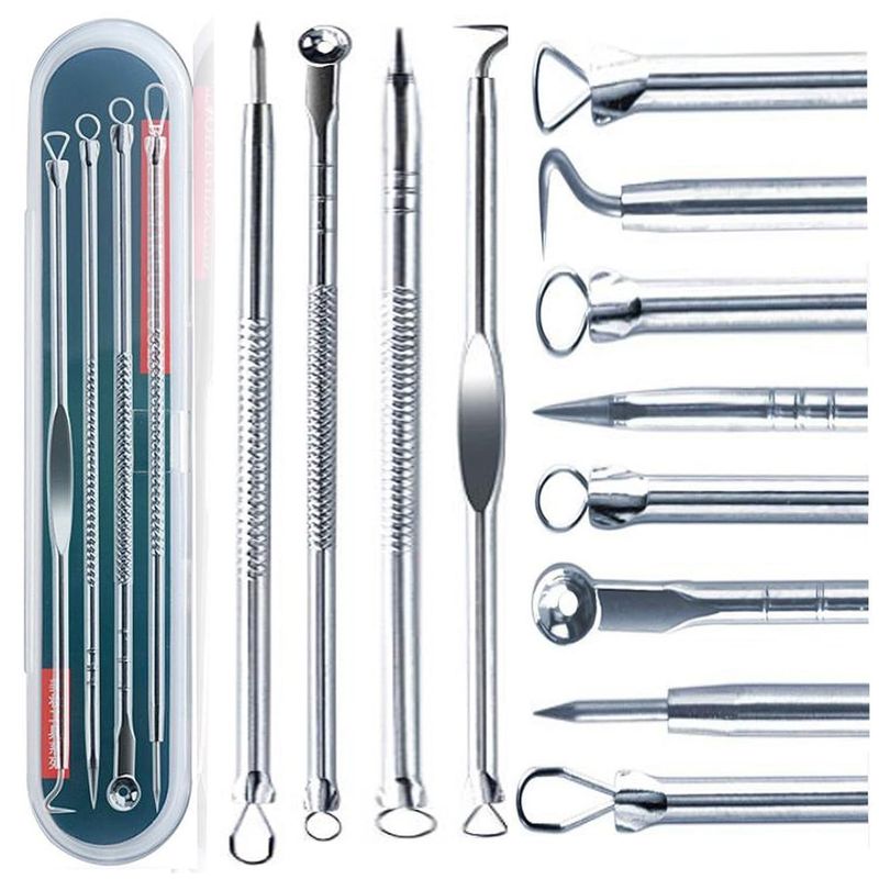 Blackhead Remover Pimple Comedone Extractor Tool Best Acne Removal Kit - Treatment For Blemish,Case (Sliver, 4 Piece Set)_voghion.com