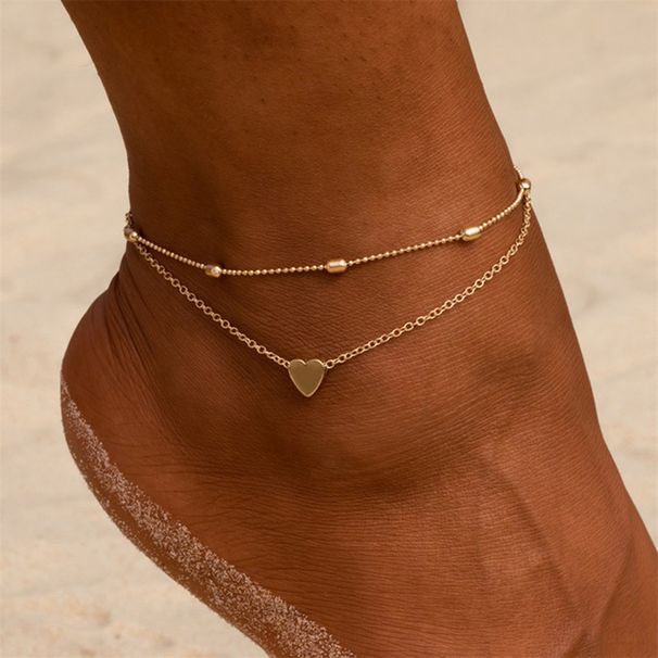 Heart-Shaped Multi-Layer Anklet Ocean Style Beach Ankle Chain Jewelry_voghion.com