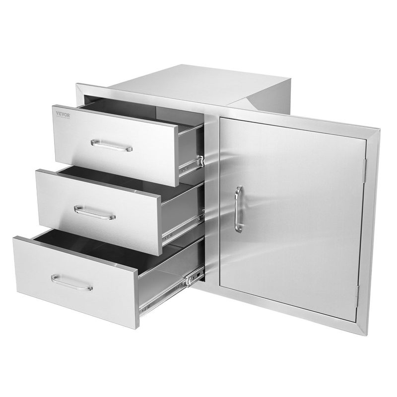 VEVOR Outdoor Kitchen Door Drawer Combo 38.3''W X 22.7''H X 20.7''D, BBQ Access Door/Triple Drawers Combo With Stainless Steel Handles, Perfect For BBQ Island Patio Grill Station_voghion.com