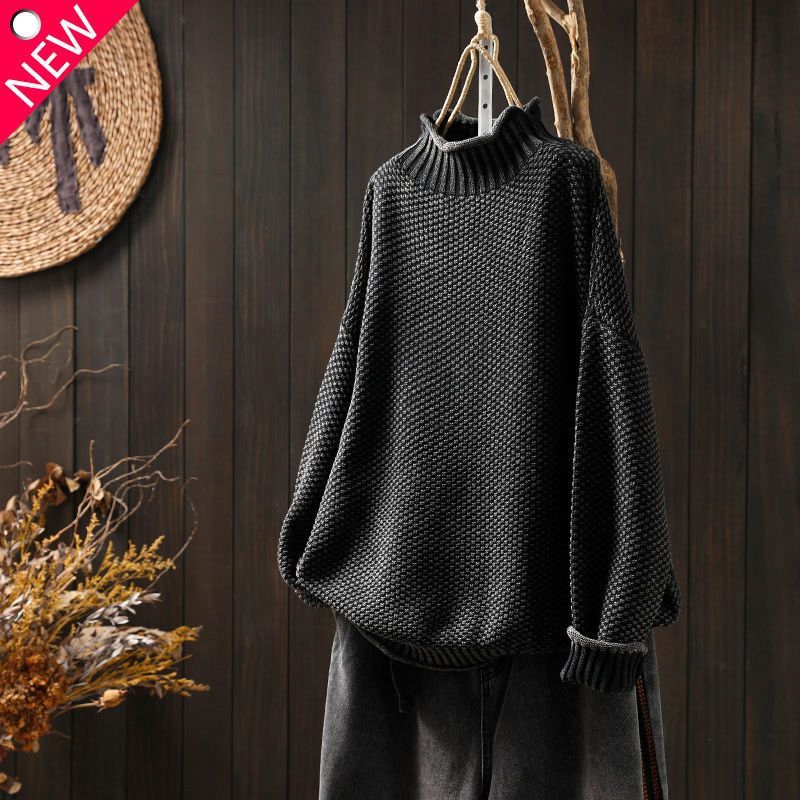 Women's Winter Sweater - Soft Knit Semi-Turtleneck Pullover, Loose Fit Casual Sweater With Vintage Style, Flattering And Comfortable For Everyday Wear_voghion.com