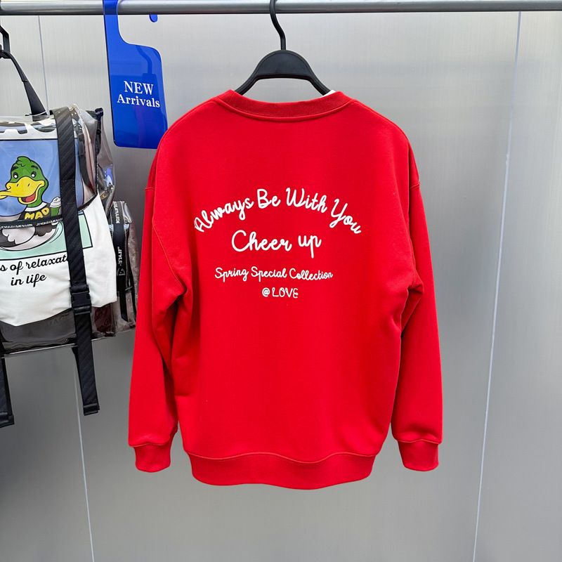 Herrenbekleidung Frühling und Herbst Original Herren Brief Rundhals Pullover Pullover Paar Mode Casual Rot Pullover Trend_voghion.com