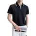Summer Men's New Men's Short-sleeved Polo Shirt Fashionable Mulberry Silk V-neck Trim Color Matching Men's Lapel POLO_voghion.com