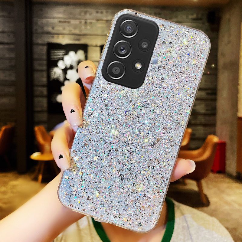 Glänzende Glitzer-Silikonhülle für Samsung Galaxy A13 A23 A33 A53 A73 4G 5G, Bling Gold Silber Folie, weiche Rückseite_voghion.com