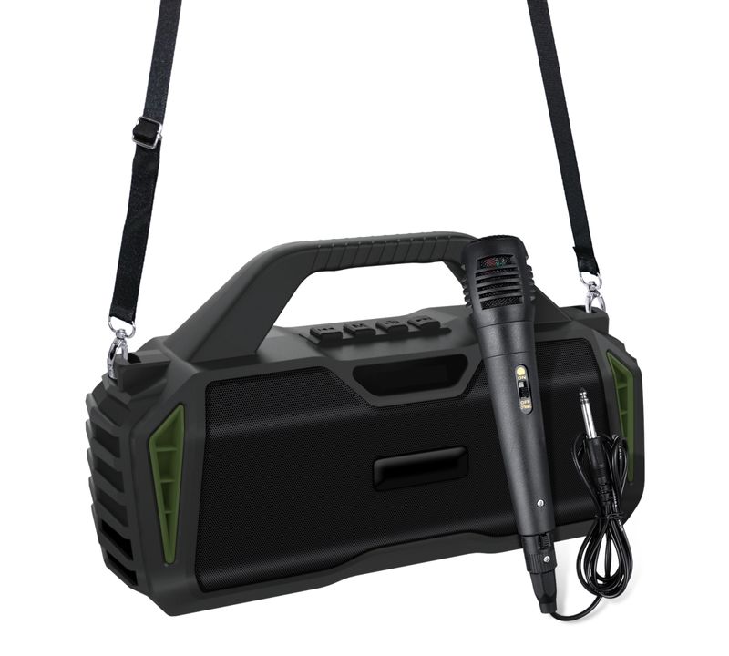 Νέο Rixing NR-6011M Bluetooth 5.0 Φορητό υπαίθριο ασύρματο ηχείο Bluetooth Karaoke με μικρόφωνο και ιμάντα ώμου (πράσινο)_voghion.com