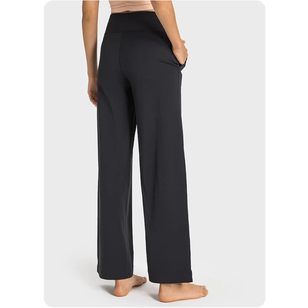 New Evrlue Double 6 Zero Sense Wide Leg Large Pocket Fitness Yoga Women Sports Casual Long Pants DL336_voghion.com