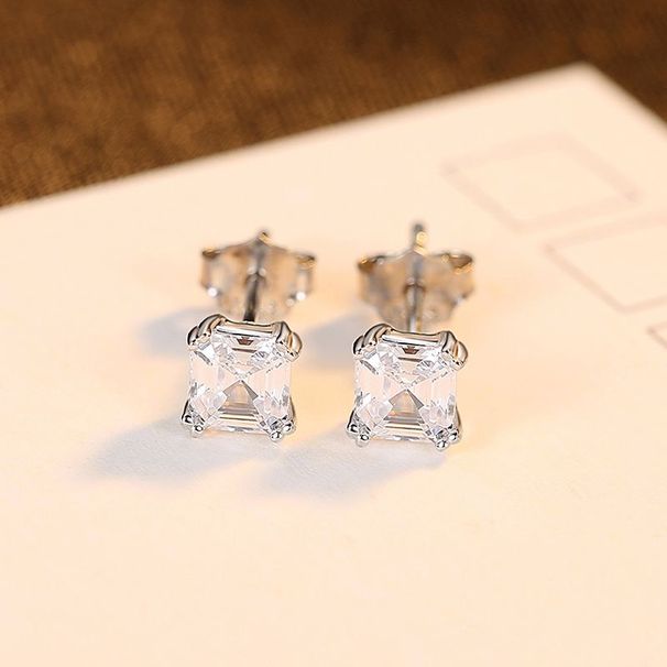Cercei cu șurub Sterg Siler pentru femei, clasic, pătrat CZ, zirconiu mic, tăietură Asscher, cercei de petrecere pentru fete_voghion.com