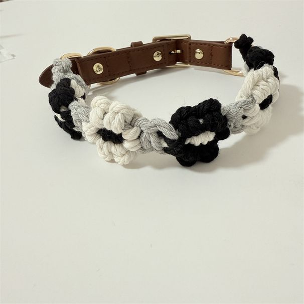 Hot Selling Personalized Pet Adjustable Leather Buckle Cotton Rope Woven Flower Dog Collar_voghion.com