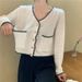 Lightweight V-Neck Knit Cardigan Women's Thin Long-Sleeve Open Front Sweater Top Short Cropped Lace-Up Blouse_voghion.com