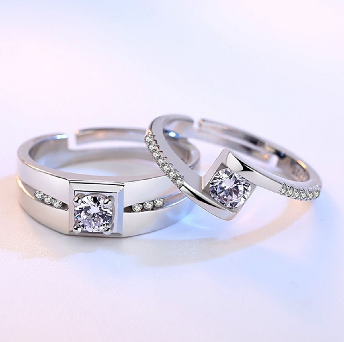 Offenes Geschenk für Liebhaber, Hochzeitsschwanzring, quadratischer Paarstil, simulierter Diamantzirkon, beweglicher Mundring_voghion.com