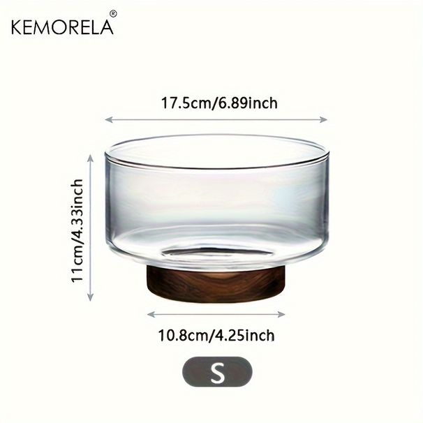 Glass Fruit Bowl Creative Large Salad Bowl Wood Base Snacks Popcorn Nuts Storage Bowls Home Christmas Snack Storage Container_voghion.com