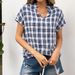 Top da donna in camicia a quadri scozzese casual con scollo a V a maniche corte_voghion.com