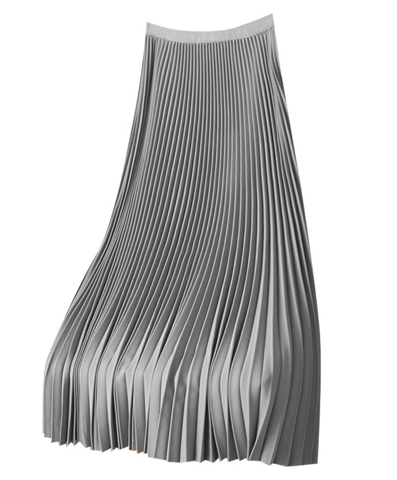 Gonna a pieghe in raso di alta qualità, tinta unita, taglia grande, versatile, per donna_voghion.com