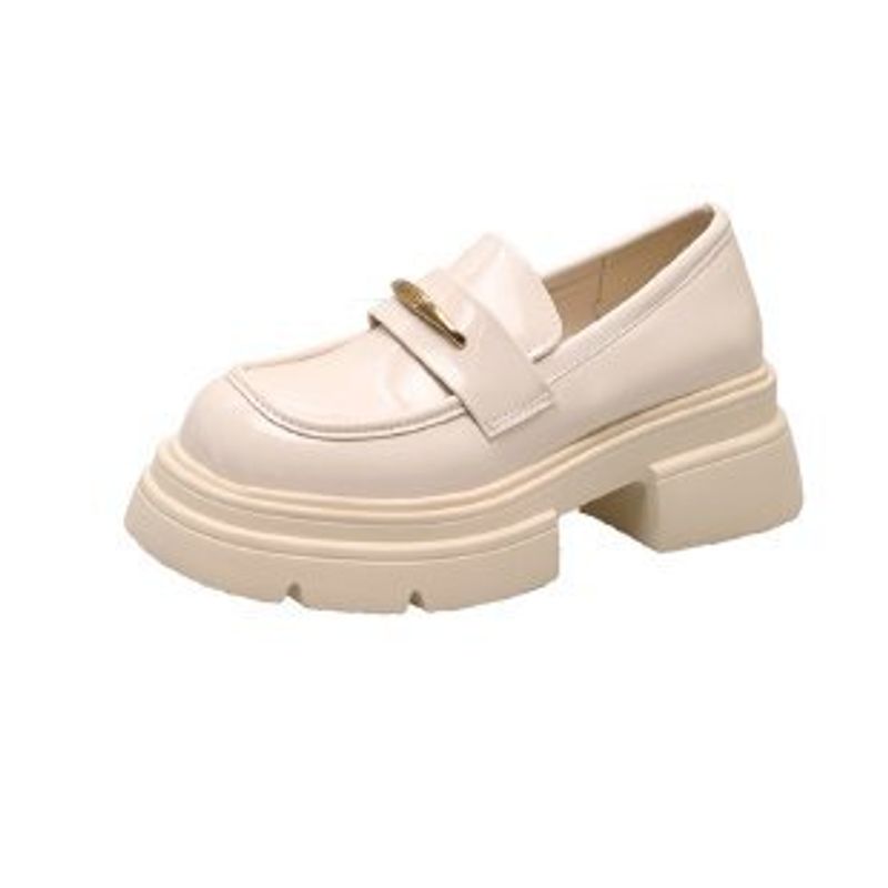Thick soled loafers for women 2024 new spring British style black leather shoes slip on shoes_voghion.com