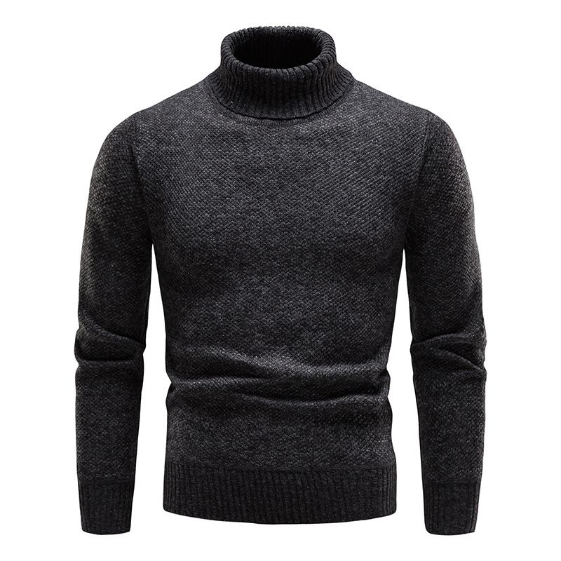 2023 autumn and winter versatile plus velvet turtleneck sweater for men, slim-fitting solid color knitted bottoming shirt for inner wear_voghion.com