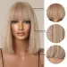 100 % Remy-Menschenhaar, honigblond, Bob, kurz, natürlich, glatt, maschinengefertigte Perücke mit Pony, Echthaar, 10-Zoll-Perücke für den Alltag für Frauen_voghion.com