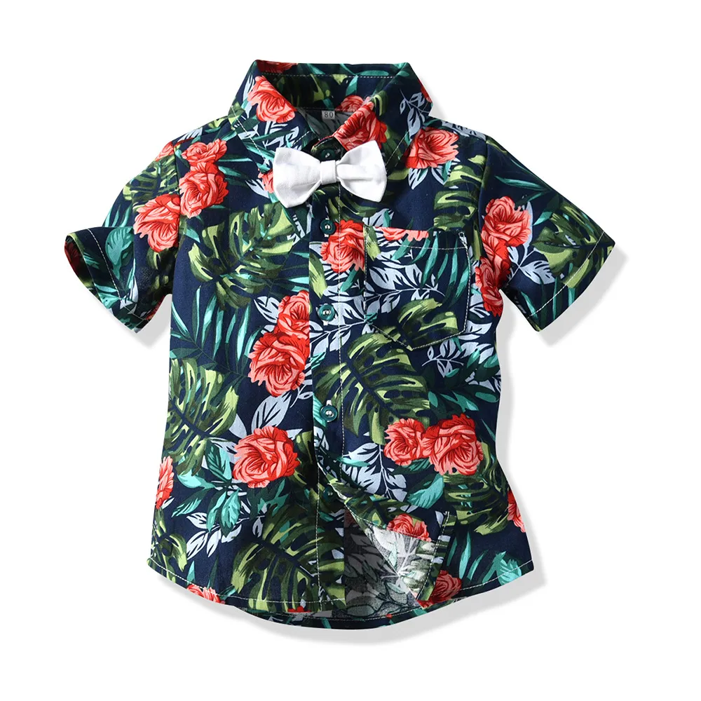 Vêtements pour enfants vêtements pour enfants nouveau style été garçons chemise florale tendance short à manches courtes costume de style plage hawaïenne_voghion.com