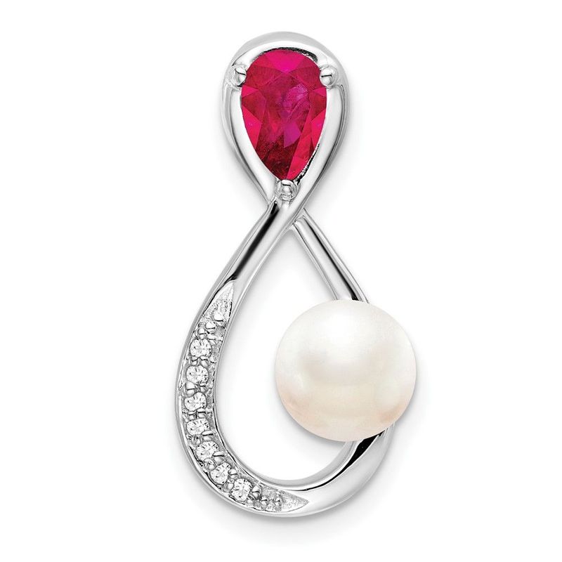 14k White Gold Ruby/FWC Pearl/Diamond Infinity Chain Slide_voghion.com