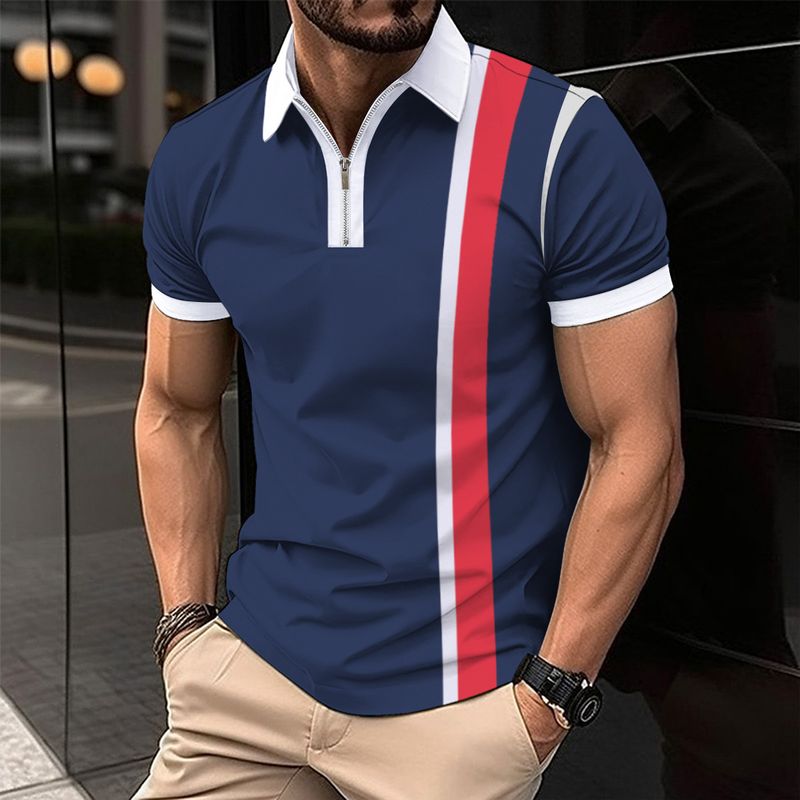 Herren Poloshirt Sommer Einfaches Muster Bedrucktes Kurzarm-T-Shirt Lässiges Oberteil Gestreiftes Herren-T-Shirt_voghion.com