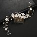 Bridal Wedding Headdress White Ceramic Flowers Handmade Pearl Flower Hair Comb Hair Chain Back of Head Hair Accessories_voghion.com