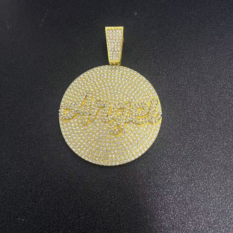 Novo pingente redondo de liga cubana com corrente estilo hip-hop e colar com letras em inglês e anjo_voghion.com