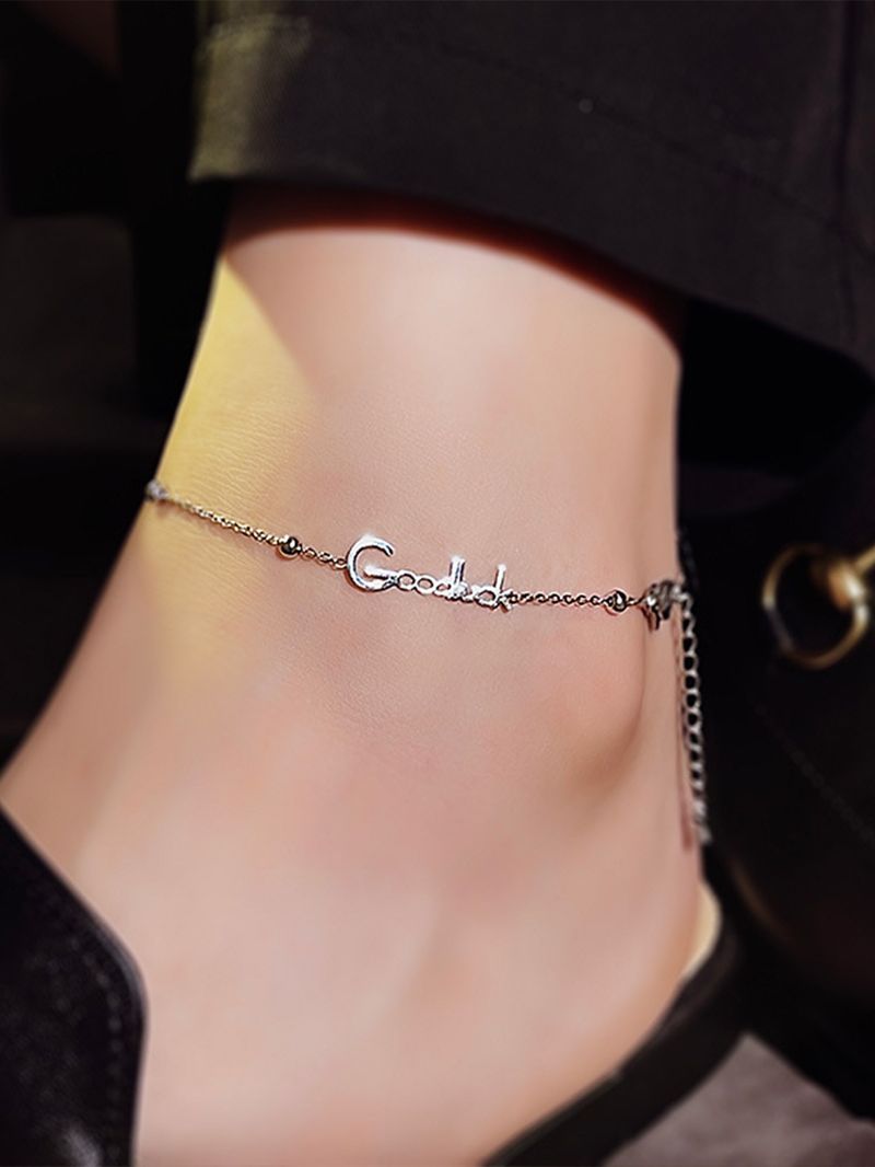 Titanium Steel Non-Fading Good Luck Fortune Anklet Letter Simple Design Style Elegant Personality Women's Ins Foot_voghion.com