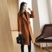 Damen Slim-Fit Wollmantel - Zweireihiger Trenchcoat mit Revers - Elegante mittellange Oberbekleidung (Rot/Khaki/Camel/Schwarz/Pink/Mauve)_voghion.com