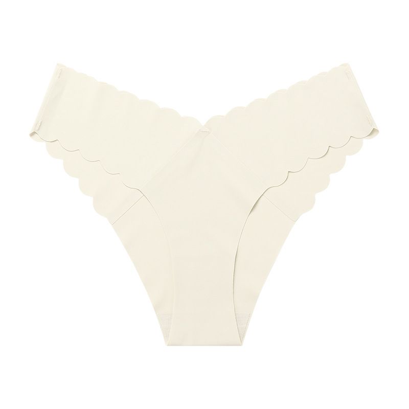 Culotte une pièce en dentelle ondulée en forme de V, sans coutures, en soie glacée, grande taille, entrejambe en pur coton, pour femme_voghion.com