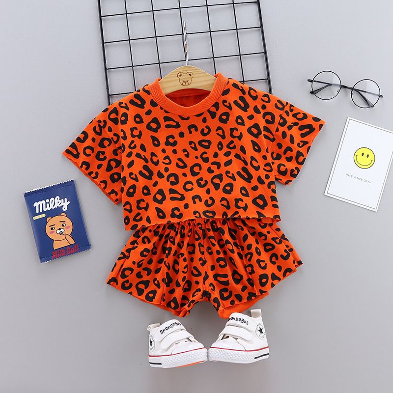 Doloko Summer Outerwear 0-4 Year Old Women's Treasure Children's Wear Leopard Pattern Round Neck Short sleeved T-shirt,_voghion.com