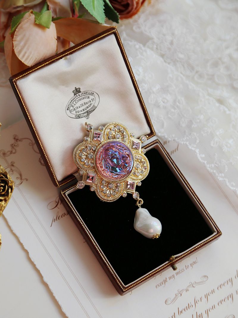 French Vintage Western Style Sleeping Angel Portrait Baroque Pearl Pendant Brooch Pin_voghion.com