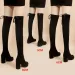 artificial Suede Autumn Zipper Elastic Knee Boots Womens Lace High Heels Black Botas Drone 240911_voghion.com