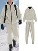 Men's Solid Color Fleece Hoodie & Jogger Set, Plush Lined Zip-Up Jacket With Matching Pants, Winter Loungewear_voghion.com