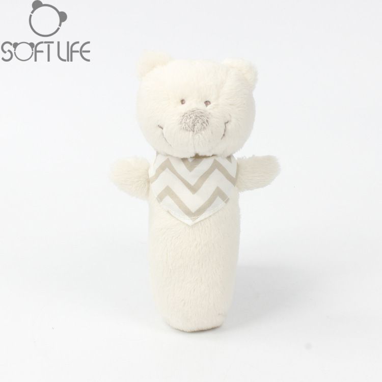 Stuffed Animals Soft Life Beige Bear Rattle Soft Short Plush Infant Grasp Training Soothing Plush Toy_voghion.com
