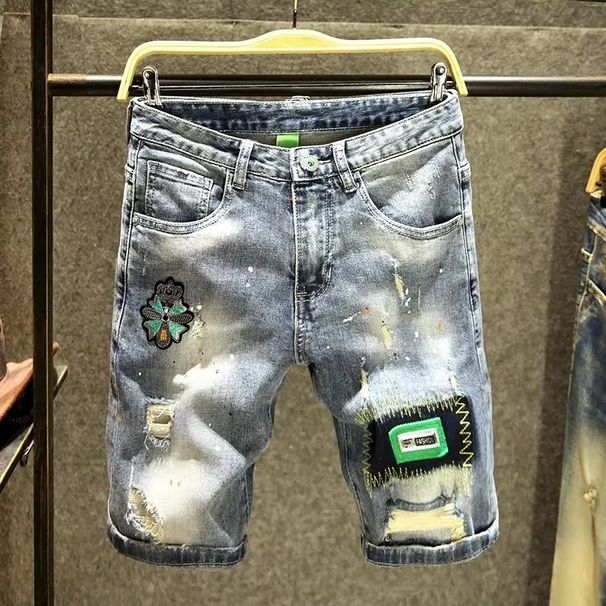 Etykieta Instagram capri dla mężczyzn z modnymi dziurami, amerykańskie szorty jeansowe, spodnie letnie_voghion.com