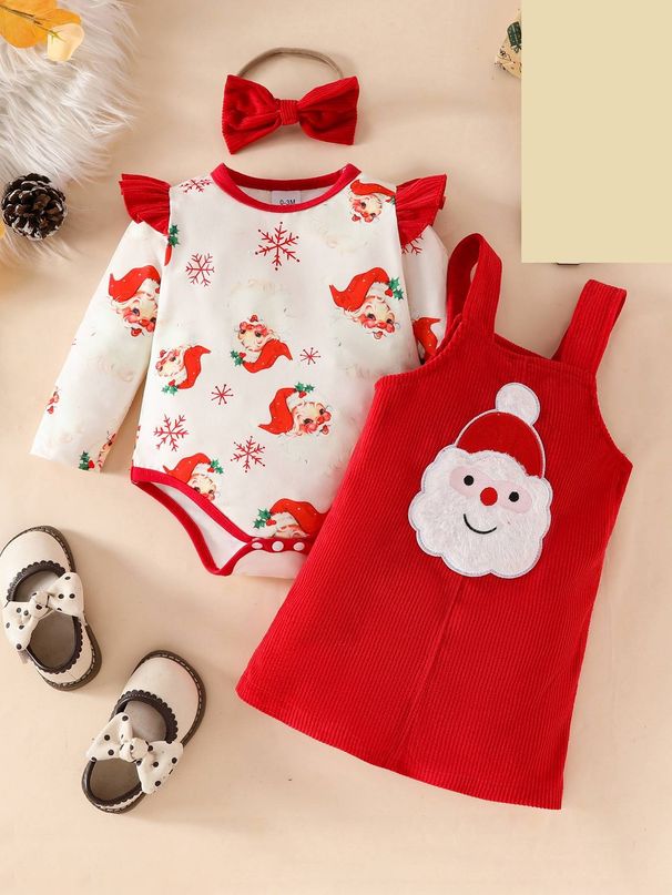 Adorable Baby Girls' Corduroy Jumper Dress Set With Floral & Sleeveless Top – 3-Piece Outfit (0-18M, Soft & Cozy, Animal Print)_voghion.com