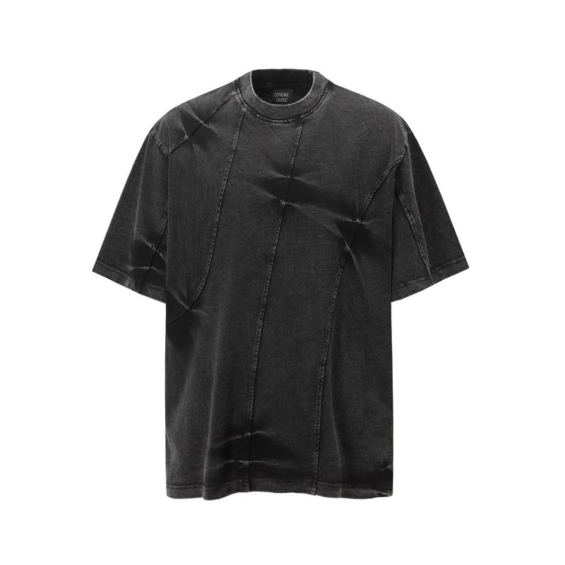 Vêtements pour hommes Vêtements pour hommes 2025 Nouvelle marque de mode rétro américaine Tie Dye délavé T-shirt fendu irrégulier à manches courtes_voghion.com